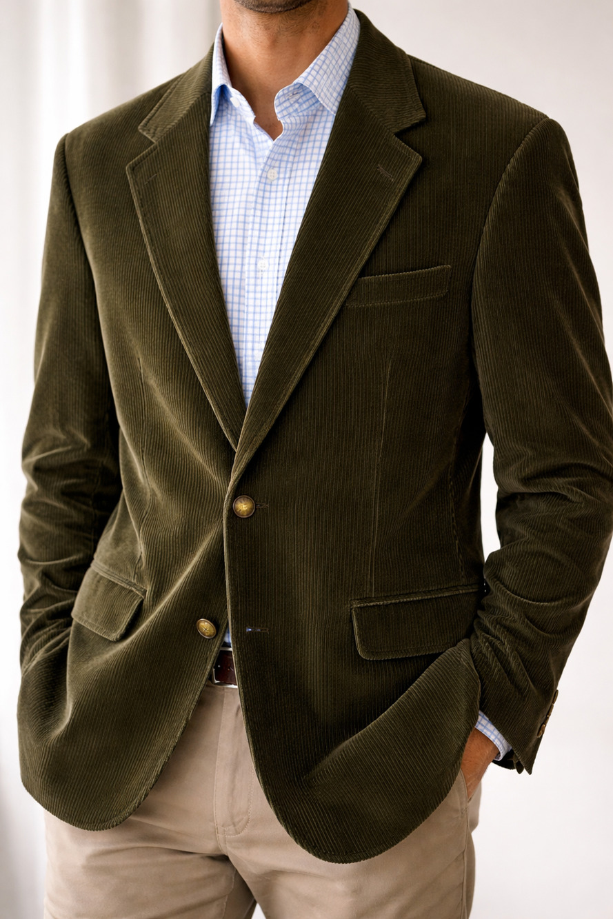 Brooks Brothers Corduroy Blazer Men's 43L Olive Green Made USA Vintage